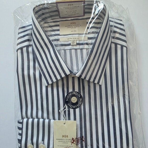 Hawes & Curtis SJ XSlim Sngle Cuff (White and Navy) Size 17/37 (NWT) - Picture 2 of 3